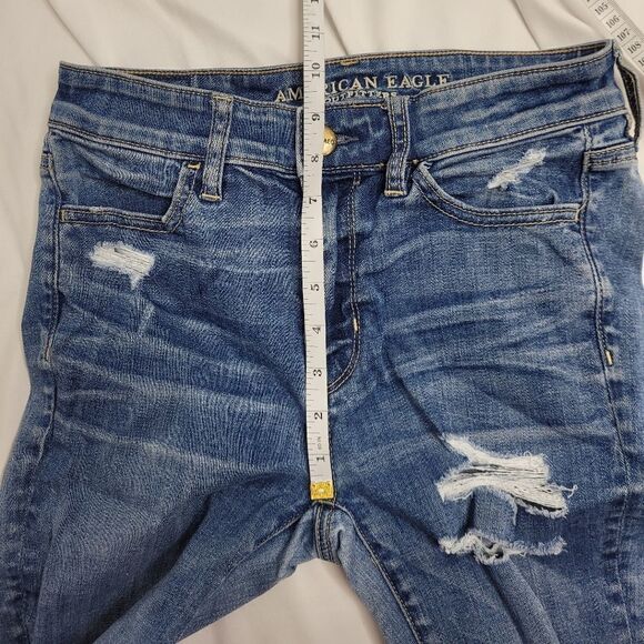 AMERICAN EAGLE hi rise distressed super stretch x jegging ankle blue jean 4‎ - Picture 9 of 11